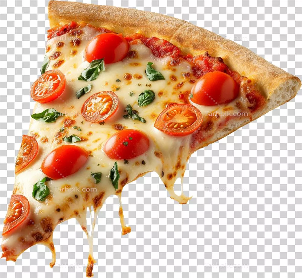 عکس دوربری برش پیتزا مارگاریتا روی زمینه شفاف - طعم ایتالیایی خوشمزه