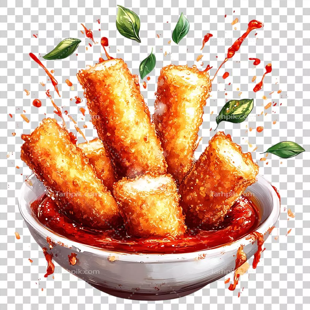 عکس دوربری دستور تهیه چوبک های پنیر موزارلا ترد در سس تند