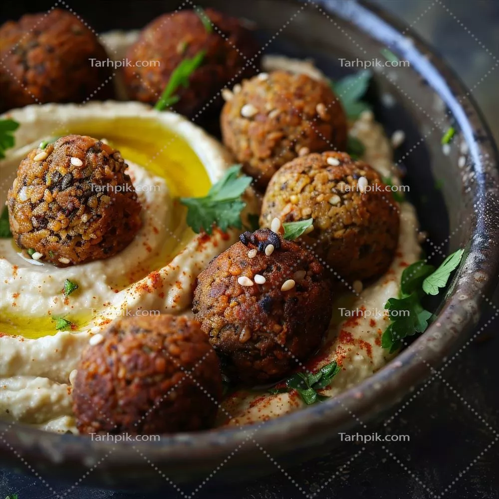 عکس توپک‌های فلافل خانگی خوشمزه با سس طحینه برای شام یا ناهار