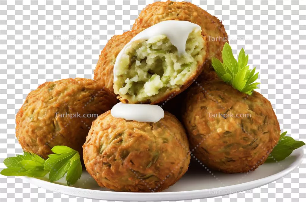 عکس دوربری فلافل با سبزیجات تازه و مغذی برای پانسمان سالم و خوشمزه