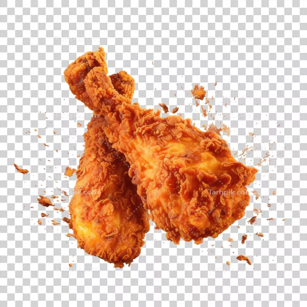 عکس دوربری مرغ سرخ شده ترد و داغ در پس زمینه شفاف و یکدست