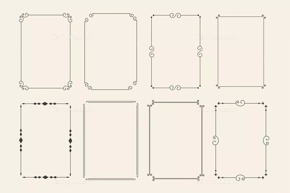 وکتور مجموعه هشت فریم زینتی و کلاسیک با طراحی های تزئینی متنوع