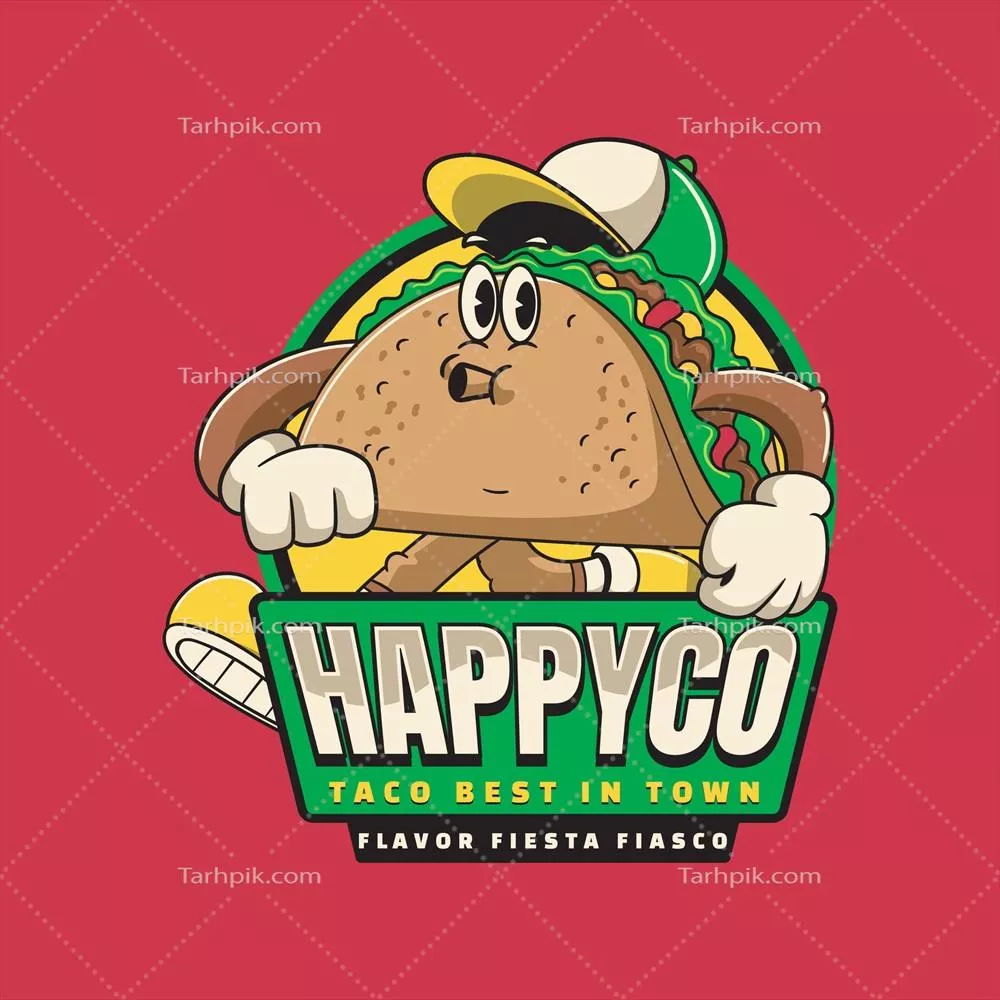 وکتور شخصیت کارتونی تند و تند فست فود تاکو به سبک گراوی