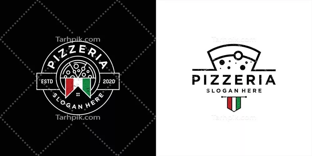 وکتور طراحی لوگو و نمادهای رستوران پیتزای ایتالیایی برای غذا