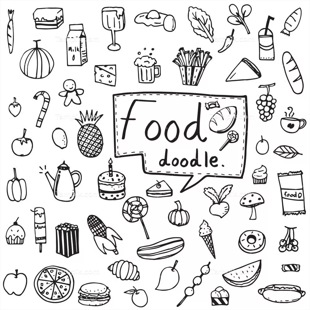 مجموعه ای از تصاویر وکتور مواد غذایی و نوشیدنی شامل میوه ها و سبزیجات