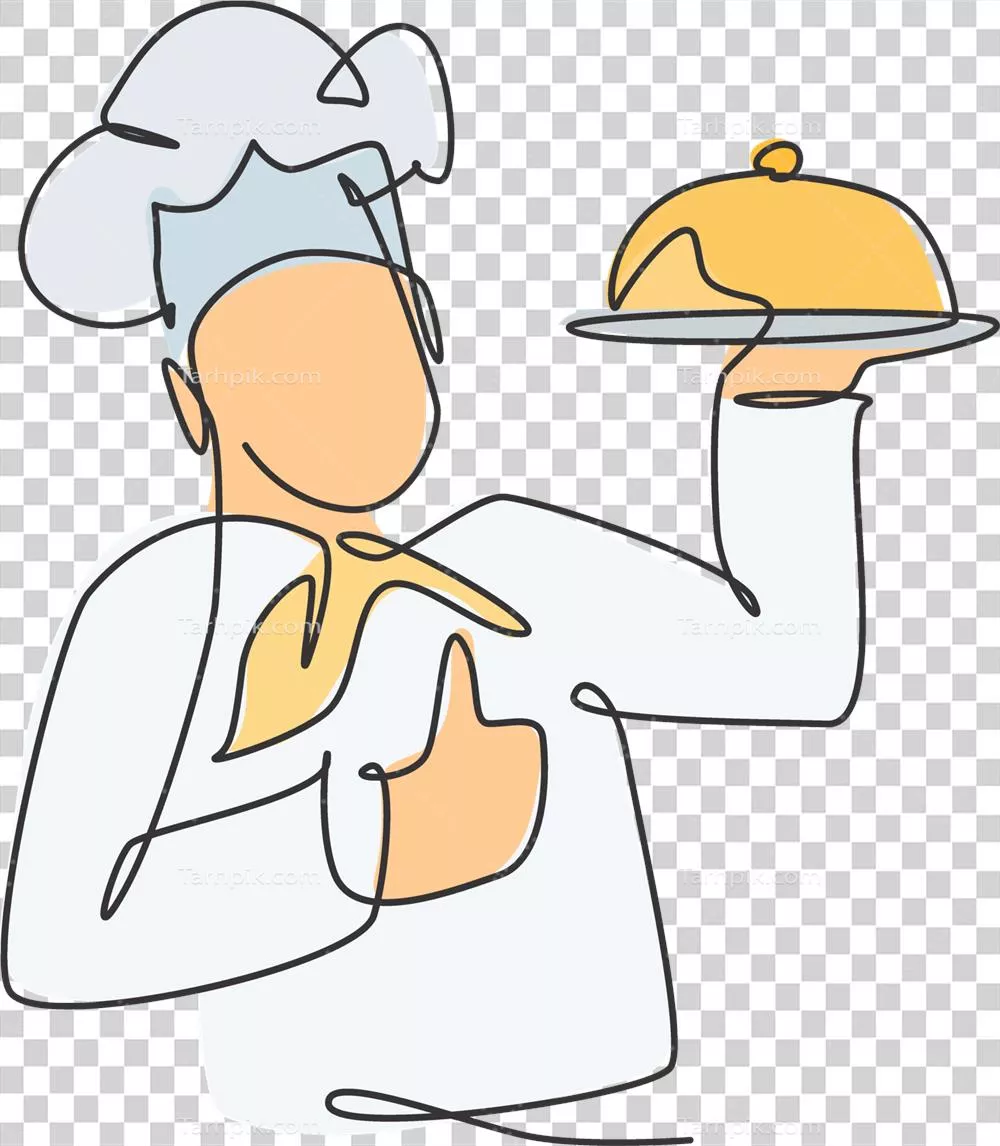 عکس دوربری طراحی خطی مستمر از سرآشپز مرد با حالت دست به نشانه تایید برای لوگو رستوران و کافه