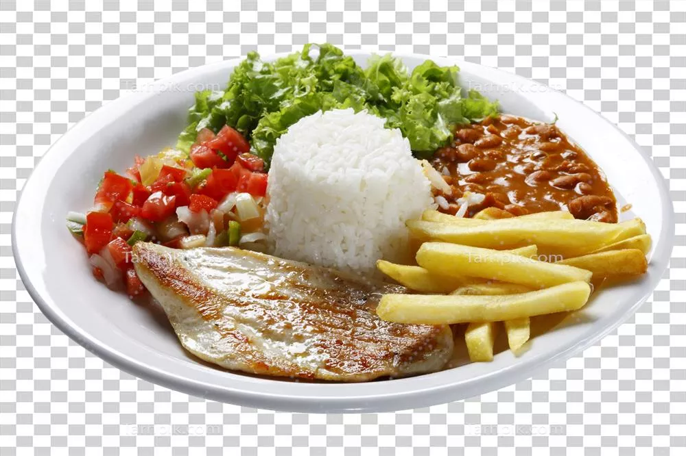 عکس دوربری سالاد مخلوط برنج، لوبیا، مرغ کبابی و استیک با طعمی بینظیر