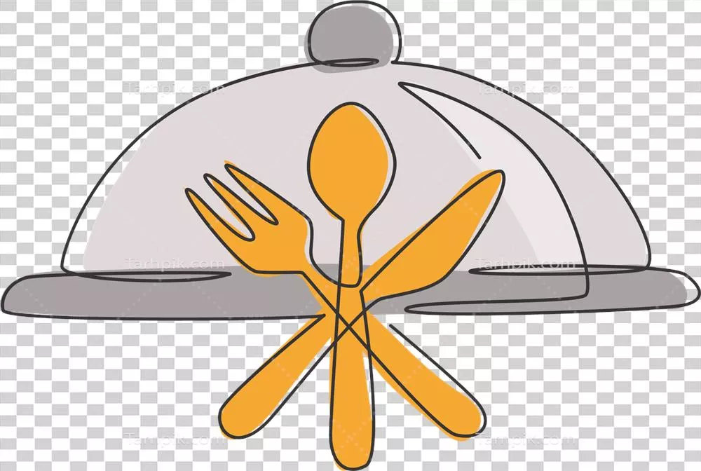 عکس دوربری طراحی خطی مداوم از کاور سینی غذا شامل چنگال، قاشق و چاقو برای لوگوی رستوران