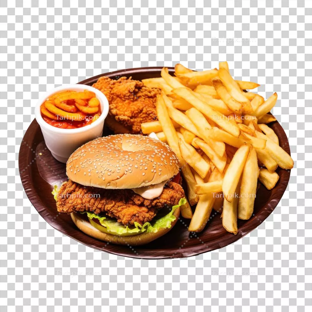 عکس دوربری ترکیب سریع غذاهای فست فود تولید شده با هوش مصنوعی