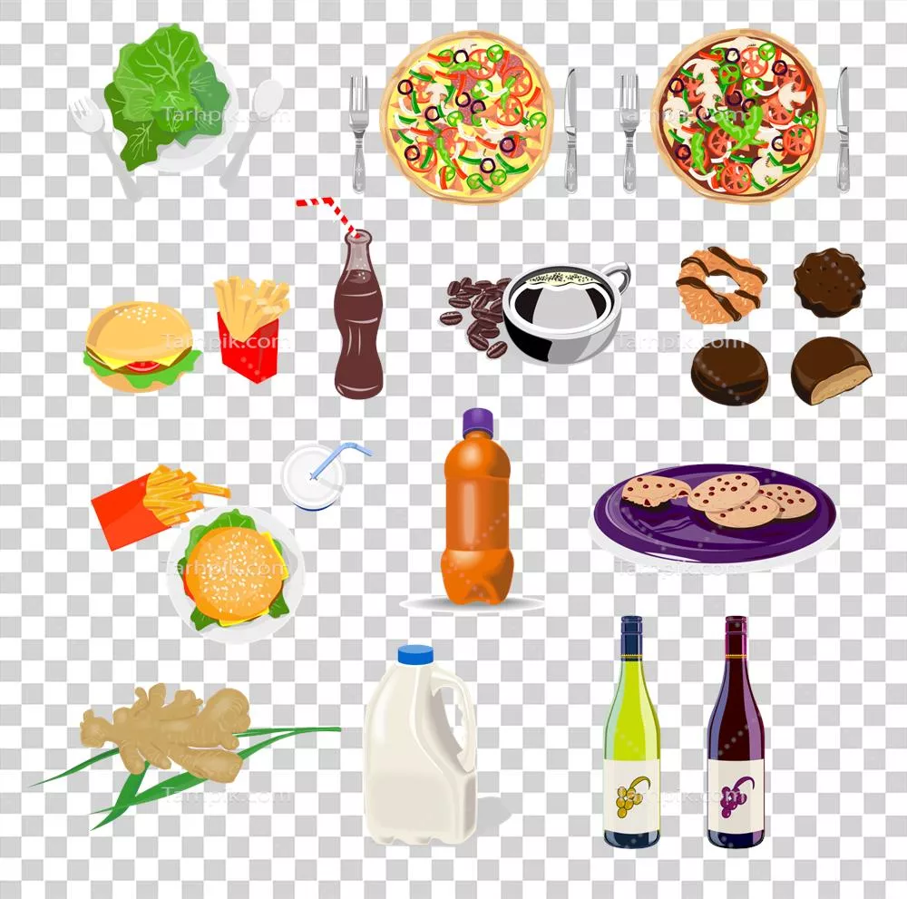 عکس دوربری مجموعه غذاهای مختلف به صورت جداگانه و منسجم