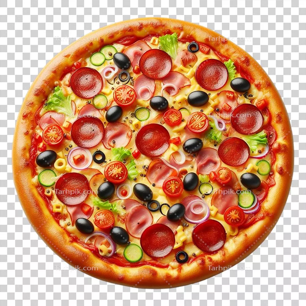 عکس دوربری پیتزای داغ و خوشمزه تولید شده توسط هوش مصنوعی که از آسمان به زمین می‌افتد