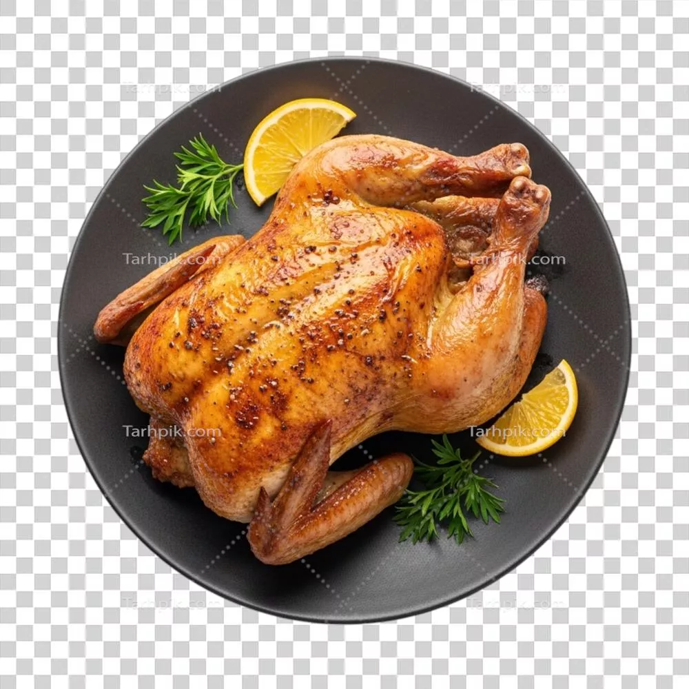 عکس دوربری مرغ کبابی خوشمزه با برش‌های لیمو برای جشن Oktoberfest