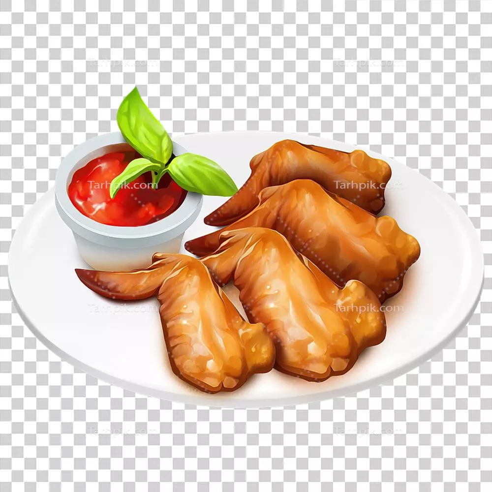 عکس دوربری بال‌های مرغ تولید شده توسط هوش مصنوعی به سبک نقاشی روغنی روی بشقاب