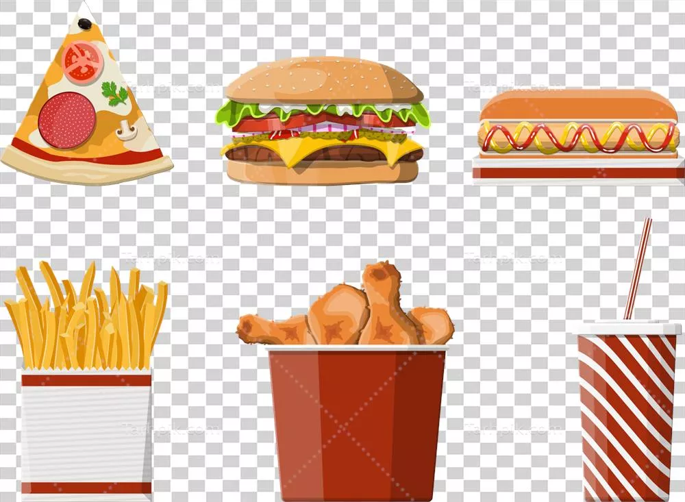 عکس دوربری مجموعه آیکون‌های فست فود با طراحی‌های متنوع و جذاب