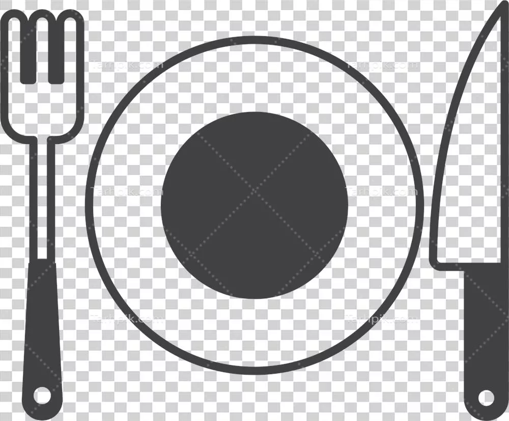 عکس دوربری تصویر حداقلی از چنگال با چاقو و بشقاب در سبک مینیمالیستی