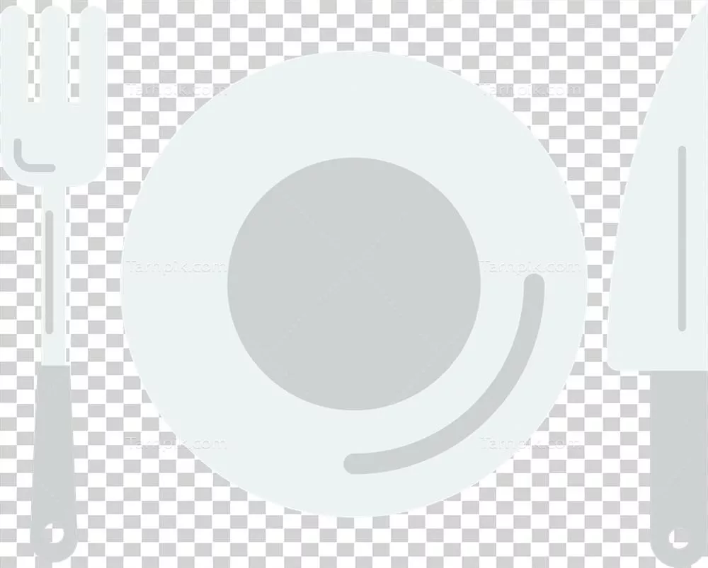 عکس دوربری تصویر مینیمالیستی چنگال، چاقو و بشقاب با طراحی ساده و جذاب