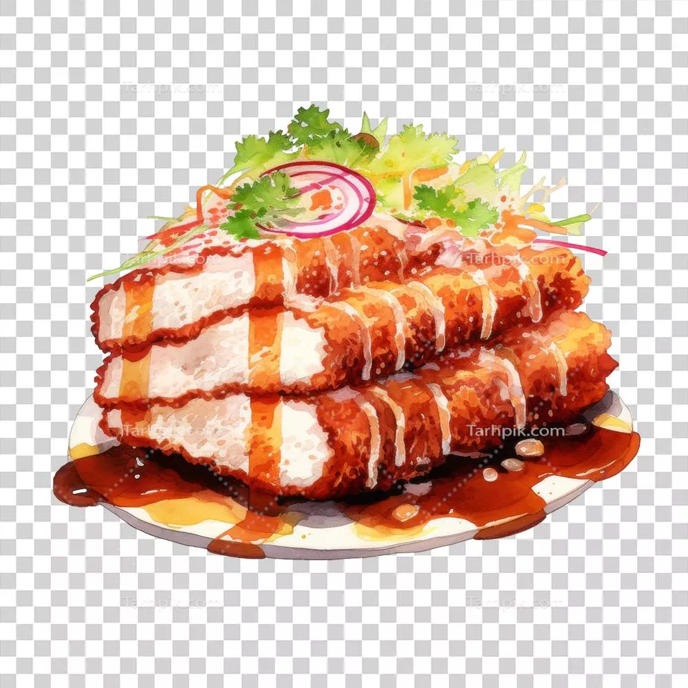 عکس دوربری تصویر سازی و کلیپ آرت خوشمزه تنکاتسو به همراه جزئیات مناسب