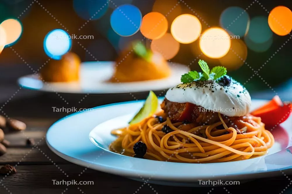 عکس اسپاگتی با کوفته‌ و سس گوجه‌فرنگی بر روی بشقاب - تولید شده توسط هوش مصنوعی