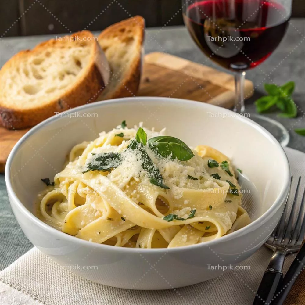 عکس غذاهای خوشمزه پاستا در رستوران ایتالیایی با محیطی دلپذیر و نمای نزدیک