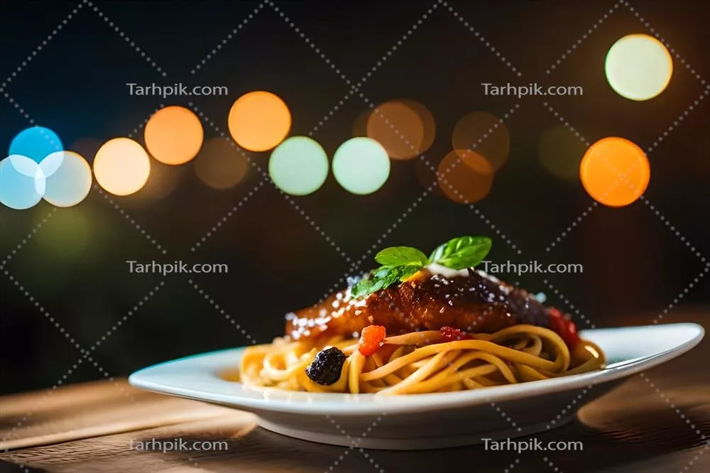 عکس پاستای اسپاگتی با گوشت و سس در بشقاب - تصویر تولید شده با هوش مصنوعی