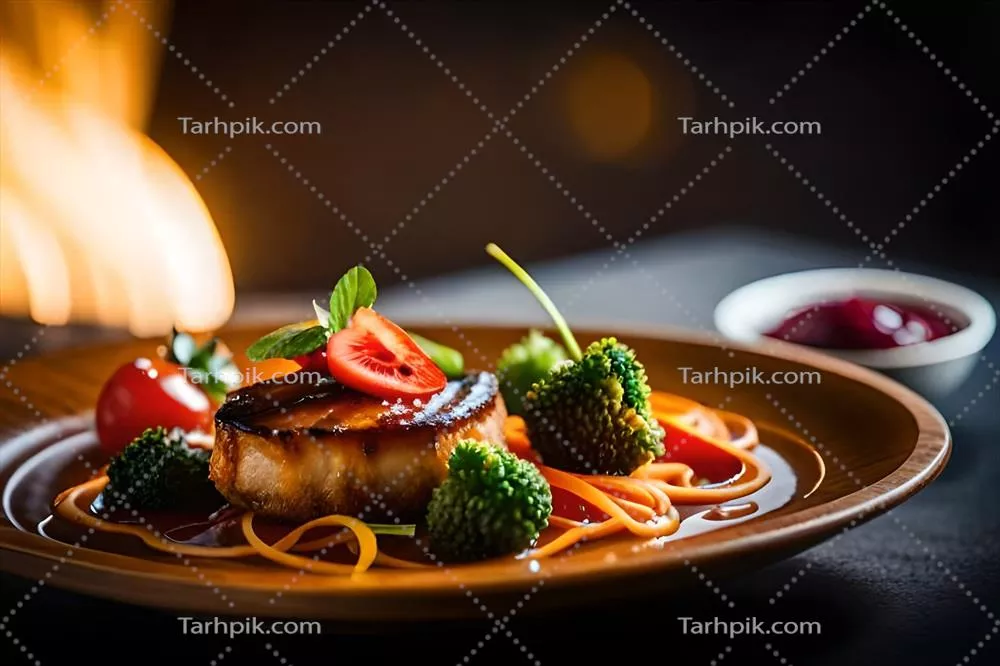 عکس بشقاب غذا با گوشت و سبزیجات تولید شده توسط هوش مصنوعی