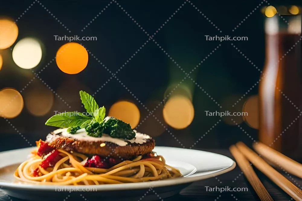 عکس یک بشقاب ماکارونی با گوشت و سبزیجات به صورت هوش مصنوعی تولید شده