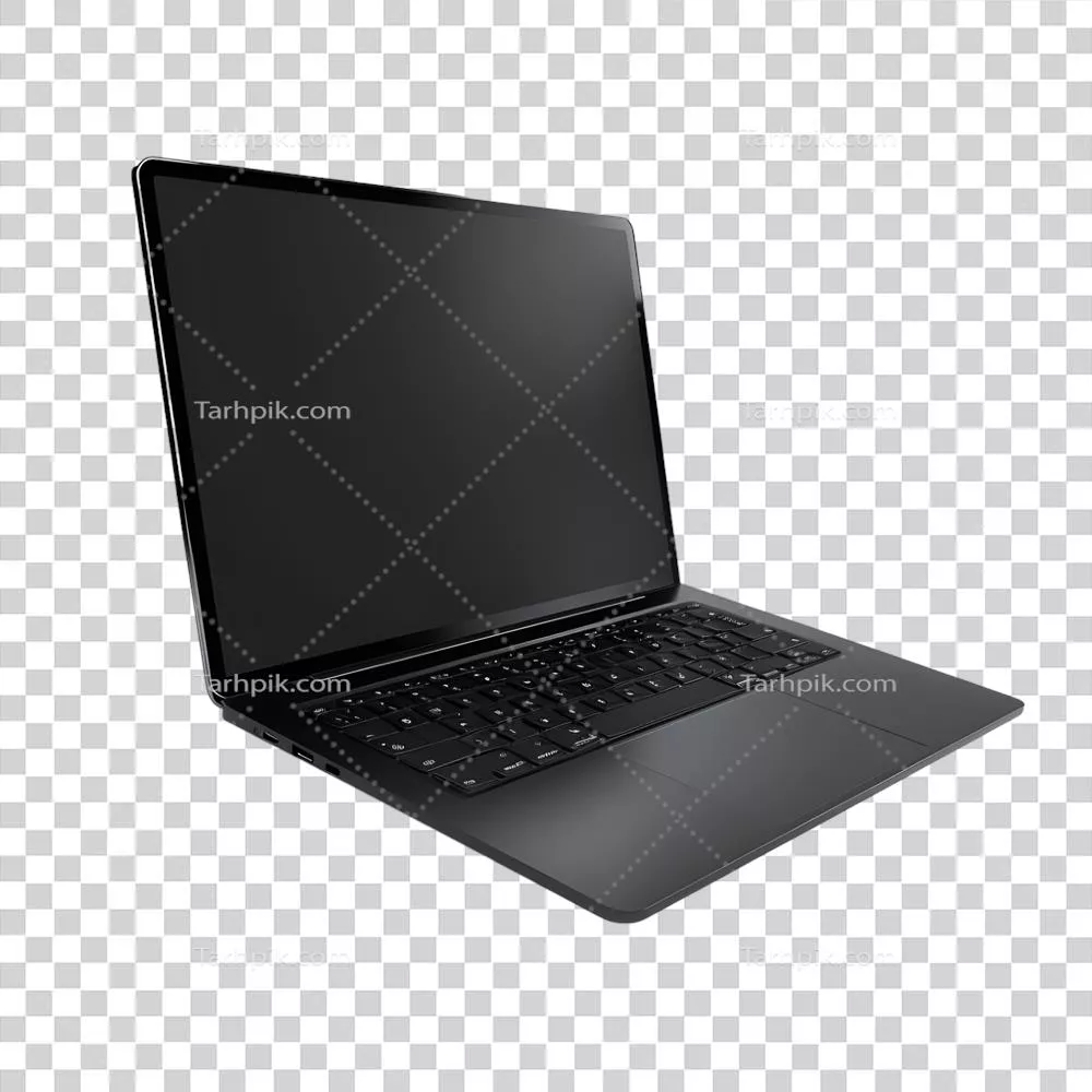 عکس دوربری لپتاپ با صفحه نمایش سیاه، ایزولهشده بر روی پسزمینه شفاف