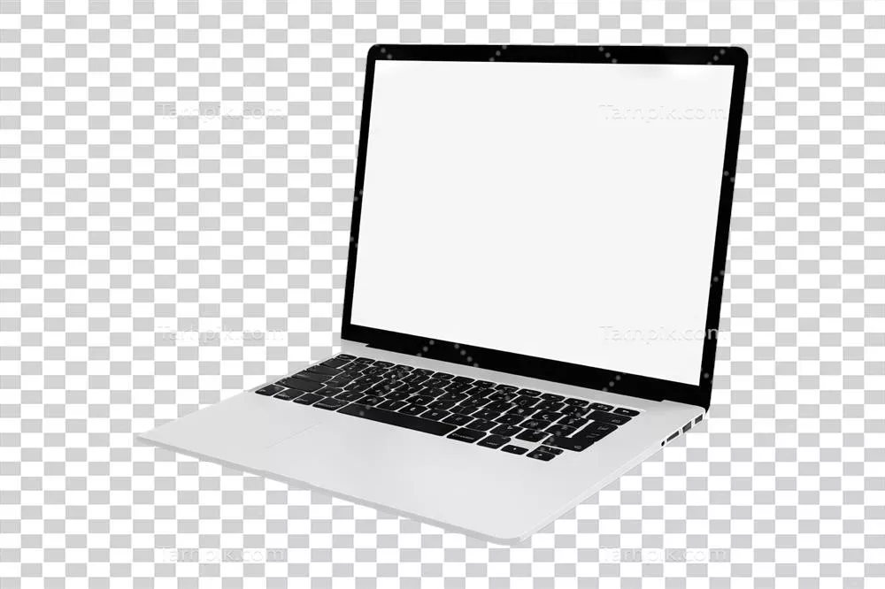 عکس دوربری لپتاپ سفید با صفحه نمایش خالی و طراحی شیک