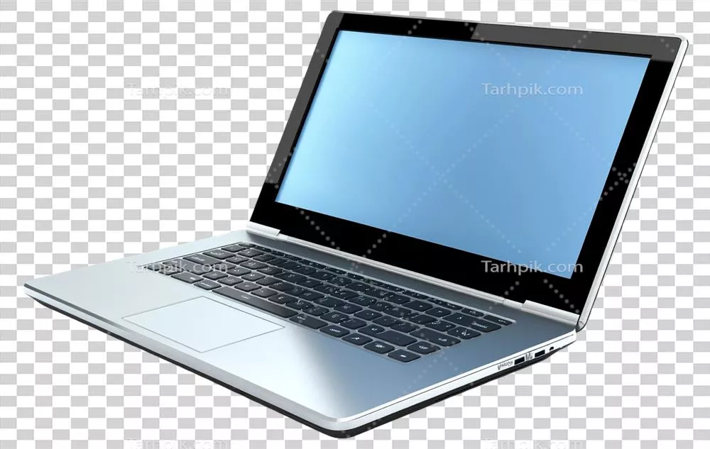 عکس دوربری لپ‌تاپ کامپیوتری با صفحه نمایش آبی رنگ