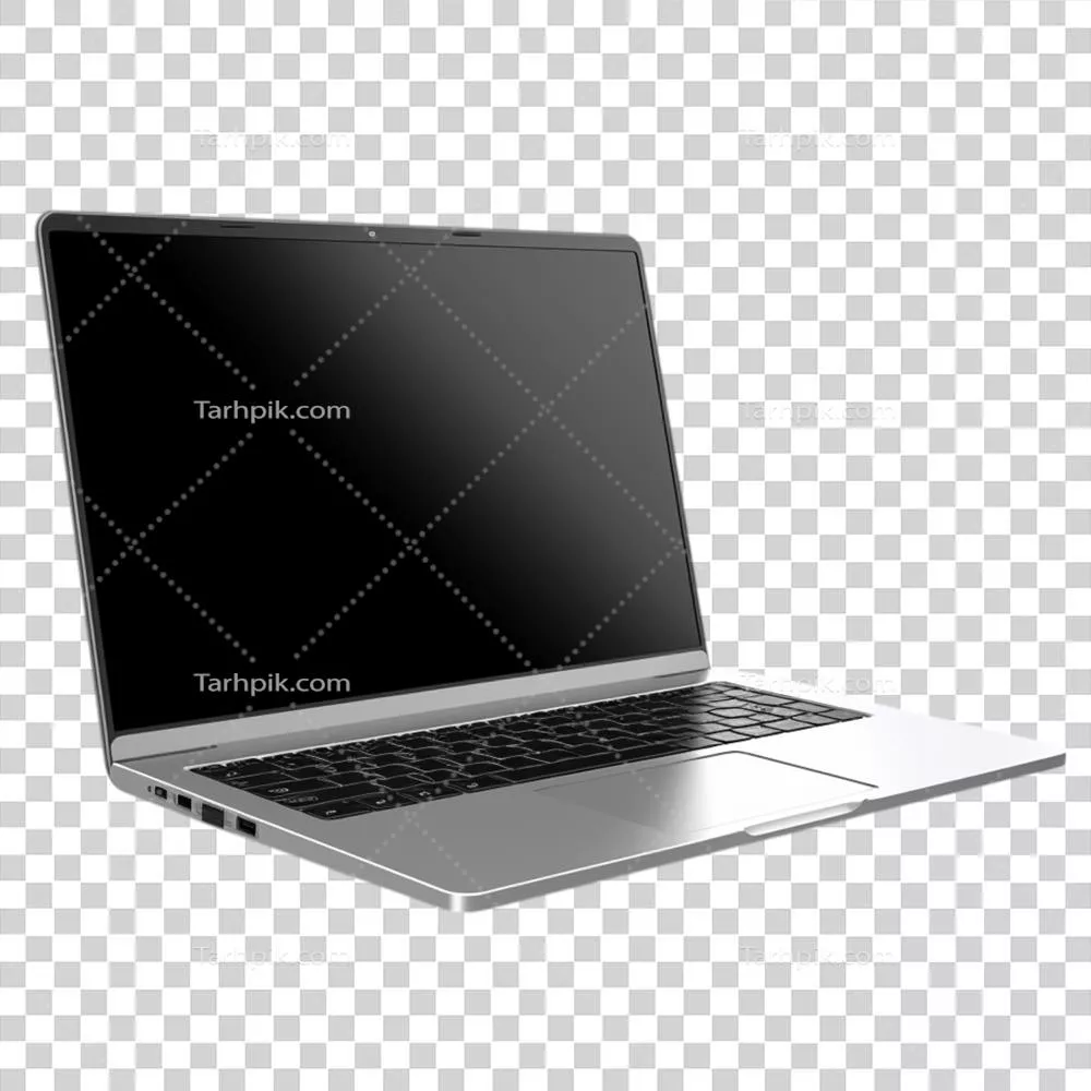 عکس دوربری لپ‌تاپ نقره‌ای براق با صفحه‌نمایش بزرگ و کیبورد مدرن