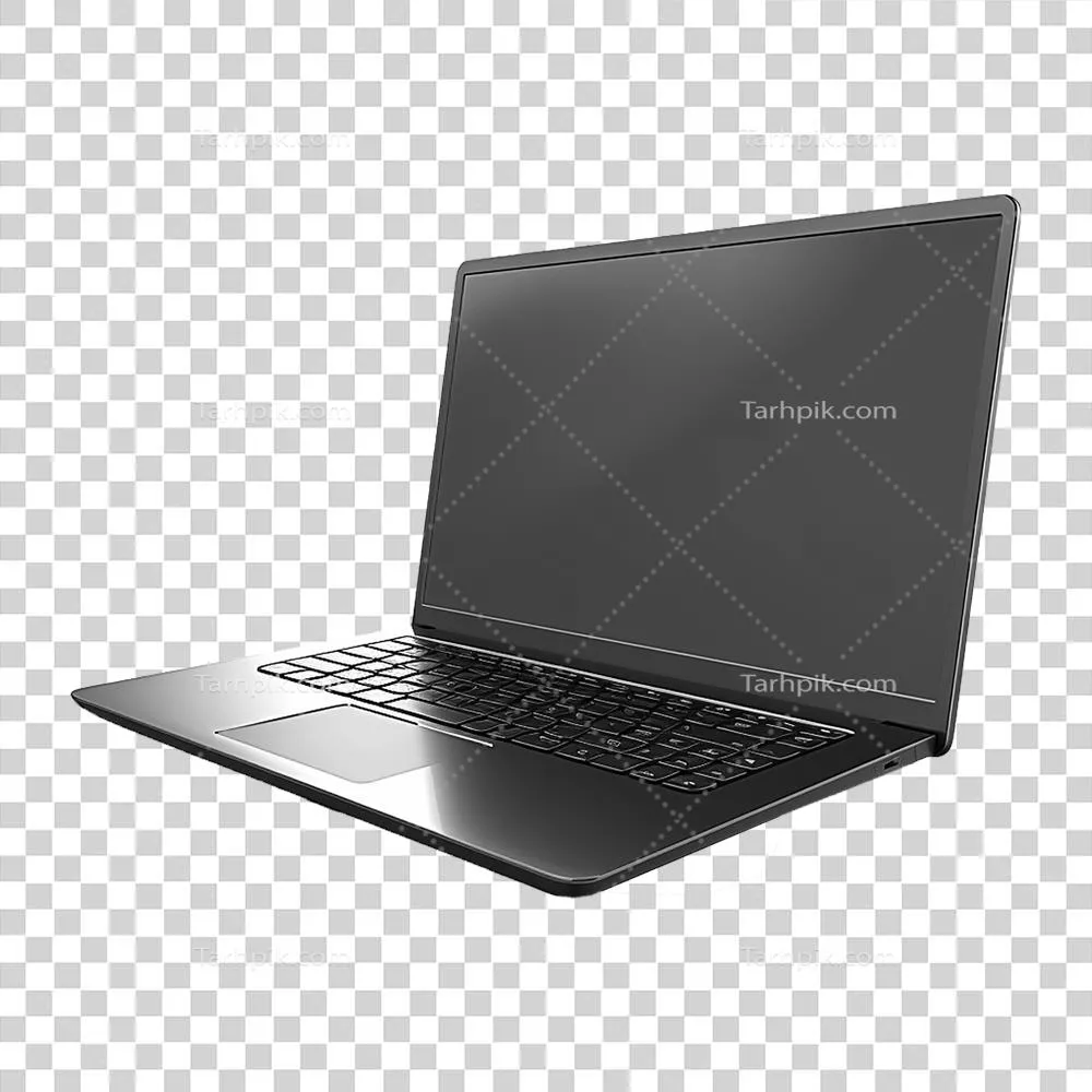 عکس دوربری لپتاپ تولید شده به وسیله هوش مصنوعی با صفحه نمایش خالی در پسزمینه شفاف