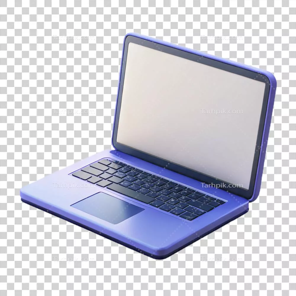 عکس دوربری تصویر زیبا و رمانتیک یک لپ‌تاپ با صفحه‌نمایش سفید خالی بر روی پس‌زمینه شفاف