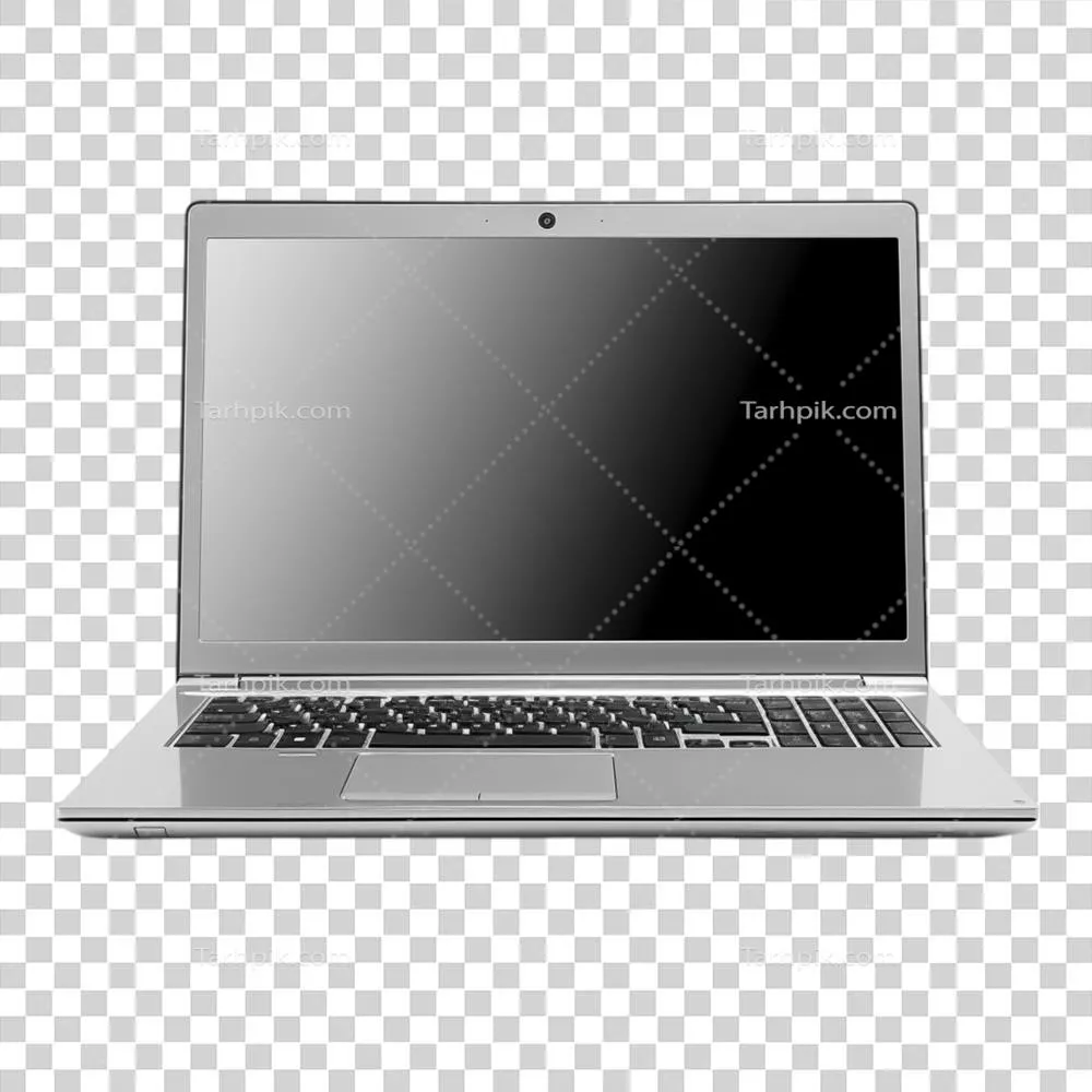 عکس دوربری لپتاپ نقرهای براق با صفحهنمایش بزرگ و صفحهکلید مدرن