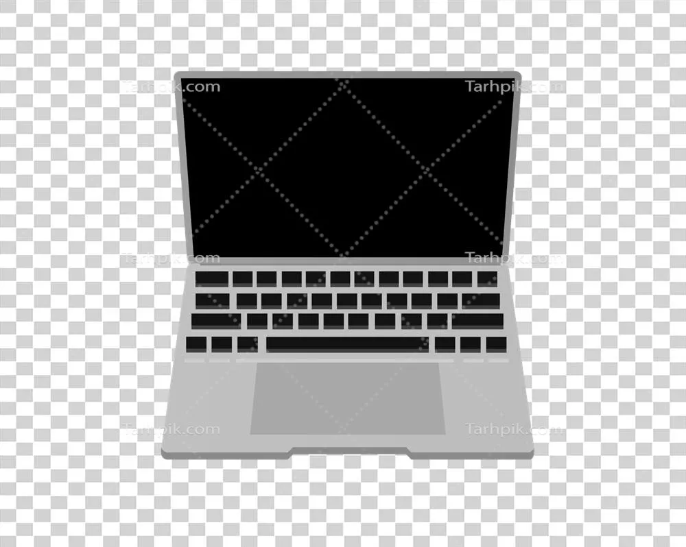 عکس دوربری نماد لپ‌تاپ نقره‌ای شخصی با نمای روبرو و طراحی خاکستری