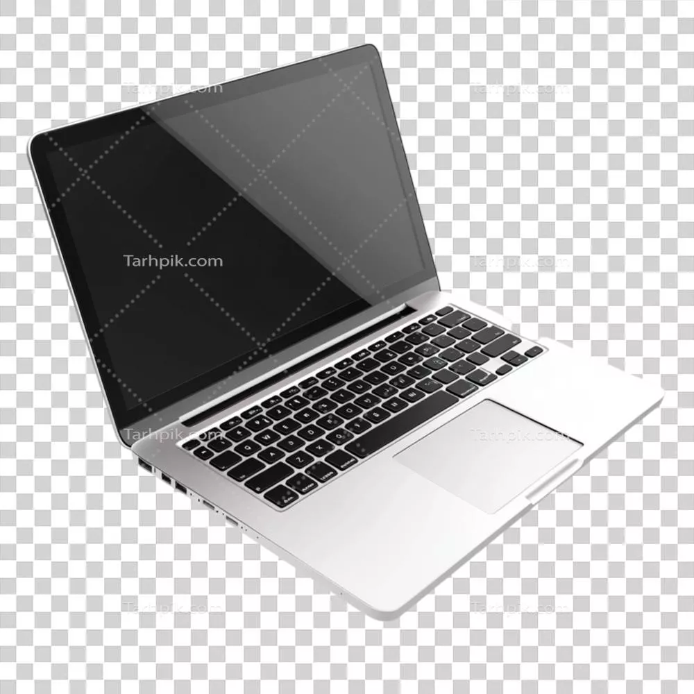 عکس دوربری لپ‌تاپ نقره‌ای شیک و مدرن با پس‌زمینه شفاف و بدون وضوح