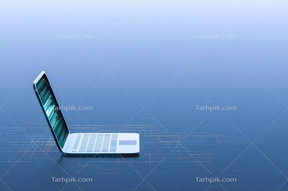 عکس لپتاپ با پسزمینه سیاه: مفهوم تکنولوژی در رندرینگ سهبعدی