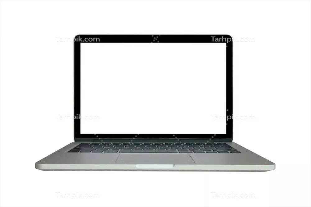 عکس لپتاپ کامپیوتر با صفحهنمایش خالی در پسزمینه سفید