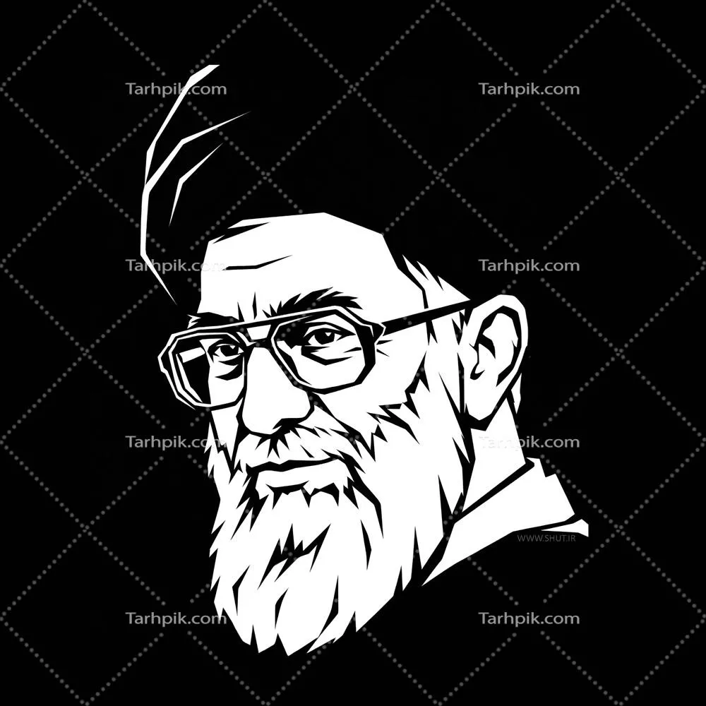 عکس نقاشی سیاه سفید سید علی خامنه ای رهبر شهید ایران