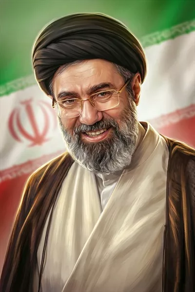 عکس با کیفیت رهبر ایران آیت الله خامنه ای با پس زمینه پرچم