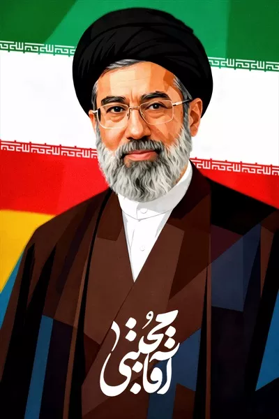 عکس آقا مجتبی خامنه ای با پس زمینه پرچم جمهوری اسلامی ایران 