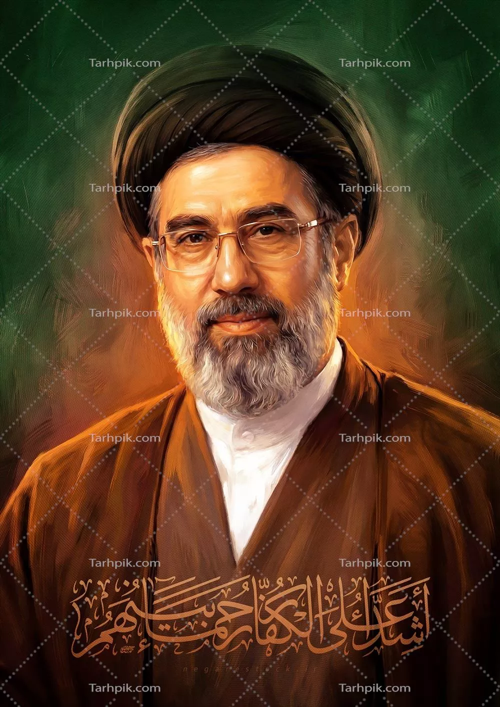 عکس رهبر جمهوری اسلامی ایران با آیه قرآن