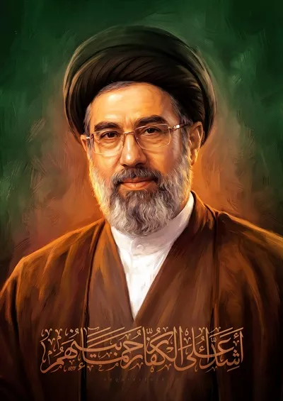 عکس رهبر جمهوری اسلامی ایران با آیه قرآن