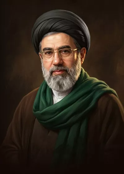 عکس رهبر ایران سید مجتبی خامنه ای با شال سبز