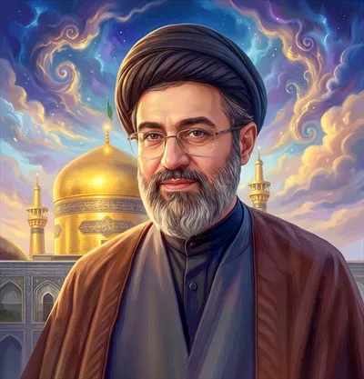 عکس آیت الله خامنه ای با حرم امام رضا