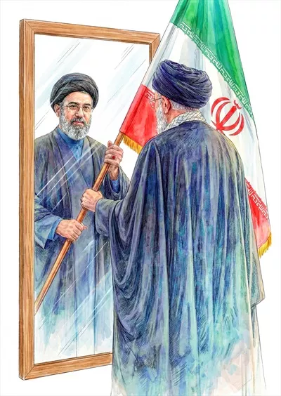 عکس رهبری آیت الله سید مجتبی خامنه ای به دست پدر