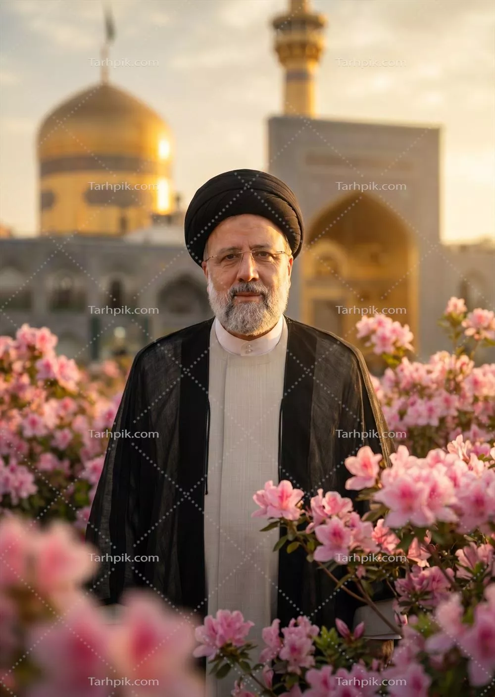 عکس شهید آیت الله سید ابراهیم رئیسی با پس زمینه حرم مطهر امام رضا (ع)