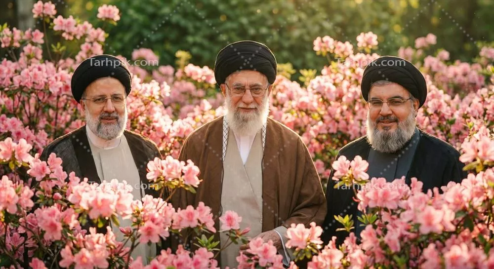 عکس و تصاویر مقام معظم رهبری آیت الله خامنه ای در کنار شهید حاج قاسم سلیمانی و شهید سید حسن نصرالله در گل های بهشت