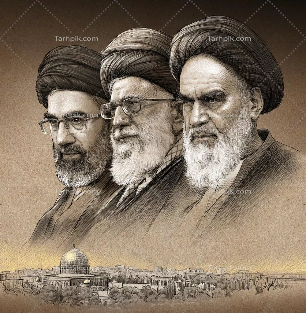 عکس امام خمینی و مقام معظم رهبری؛ رهبران آزادی قدس و پرچمداران انقلاب اسلامی در مسیر بیت المقدس