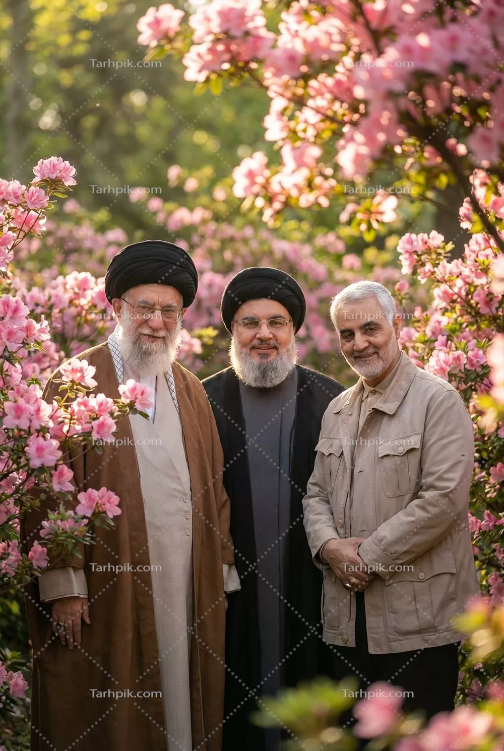 مقام معظم رهبری، حاج قاسم سلیمانی و سید حسن نصرالله در گل های بهشتی