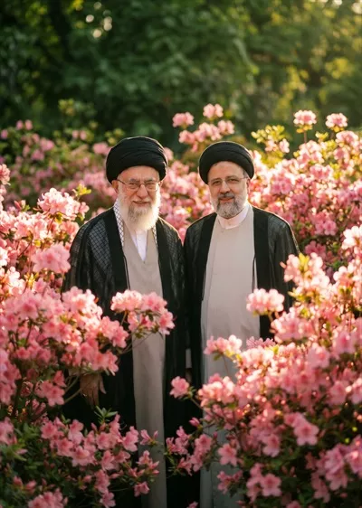عکس آیت الله خامنه ای و آیت الله رئیسی در گلهای بهشتی